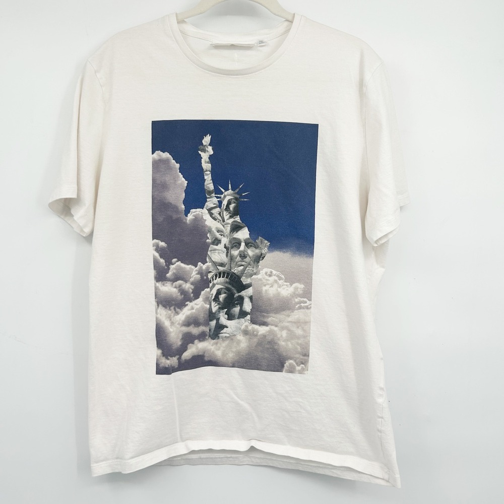 Neil Barrett Mens Liberty President Rushmore Graphic Slim Fit‎ T-Shirt White XL